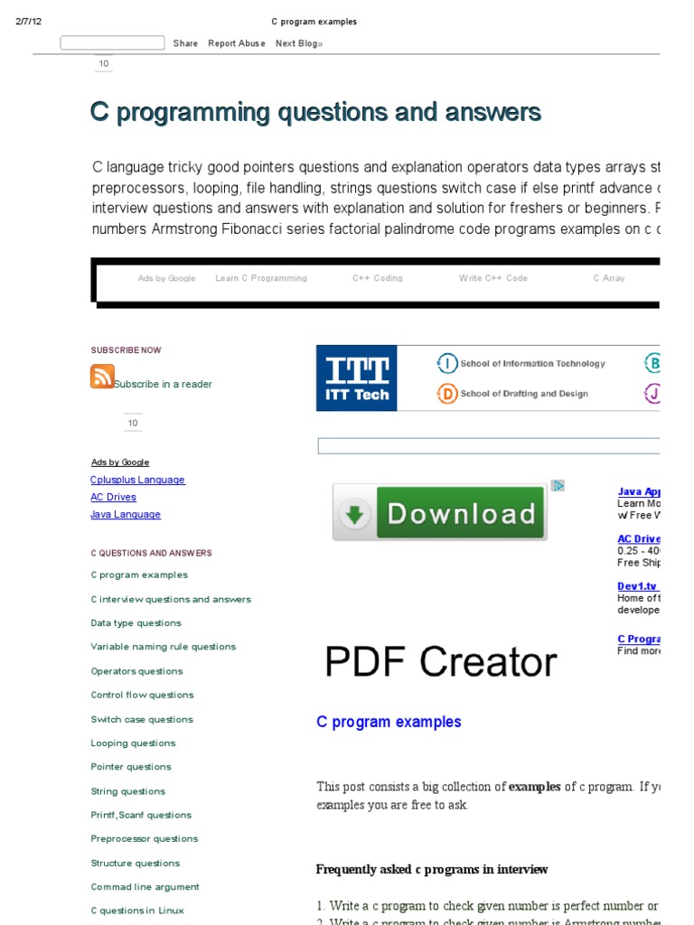 C Program Examples | Download Free PDF | C (Programming Language ...