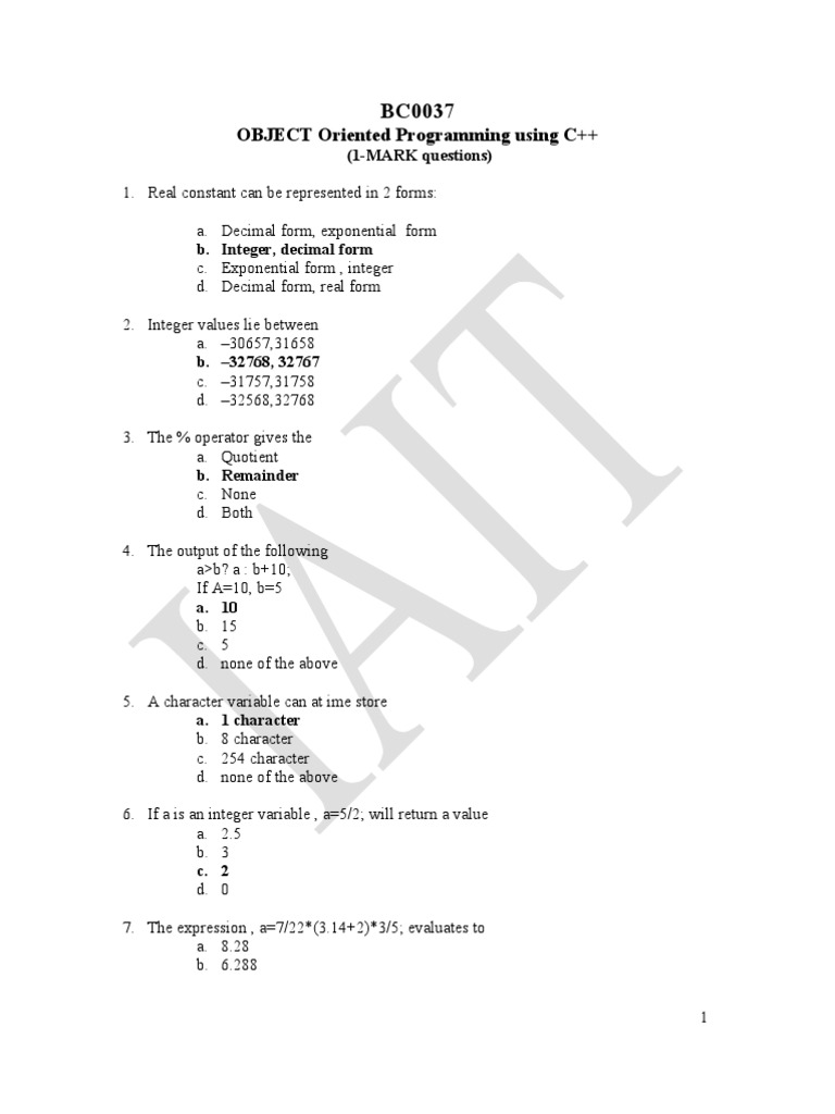BCA Sem 2 C++ Question Paper | PDF | Subroutine | Variable (Computer ...