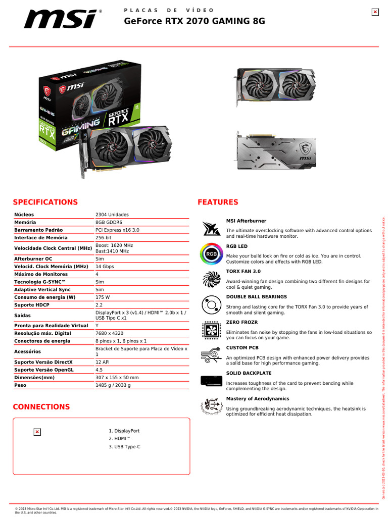 GeForce RTX 2070 GAMING 8G | PDF | Hdmi | Computer Engineering