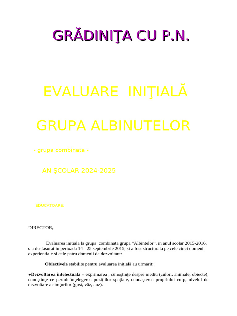 Evaluare Initiala ALBINUTE | PDF