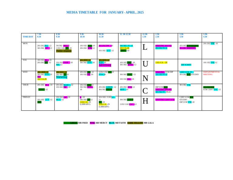 Media Timetable January-April 2025 | PDF