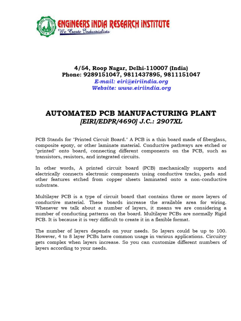 Project Report on AUTOMATED PCB MANUFACTURING PLANT | PDF | Printed