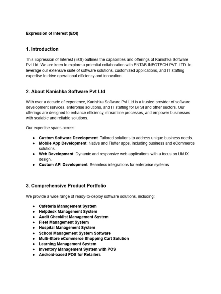 Kanishka Software EOI for Collaboration | PDF | Software | Web Development