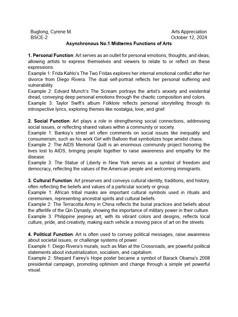 Functions of Art: Personal to Economic | PDF | The Arts