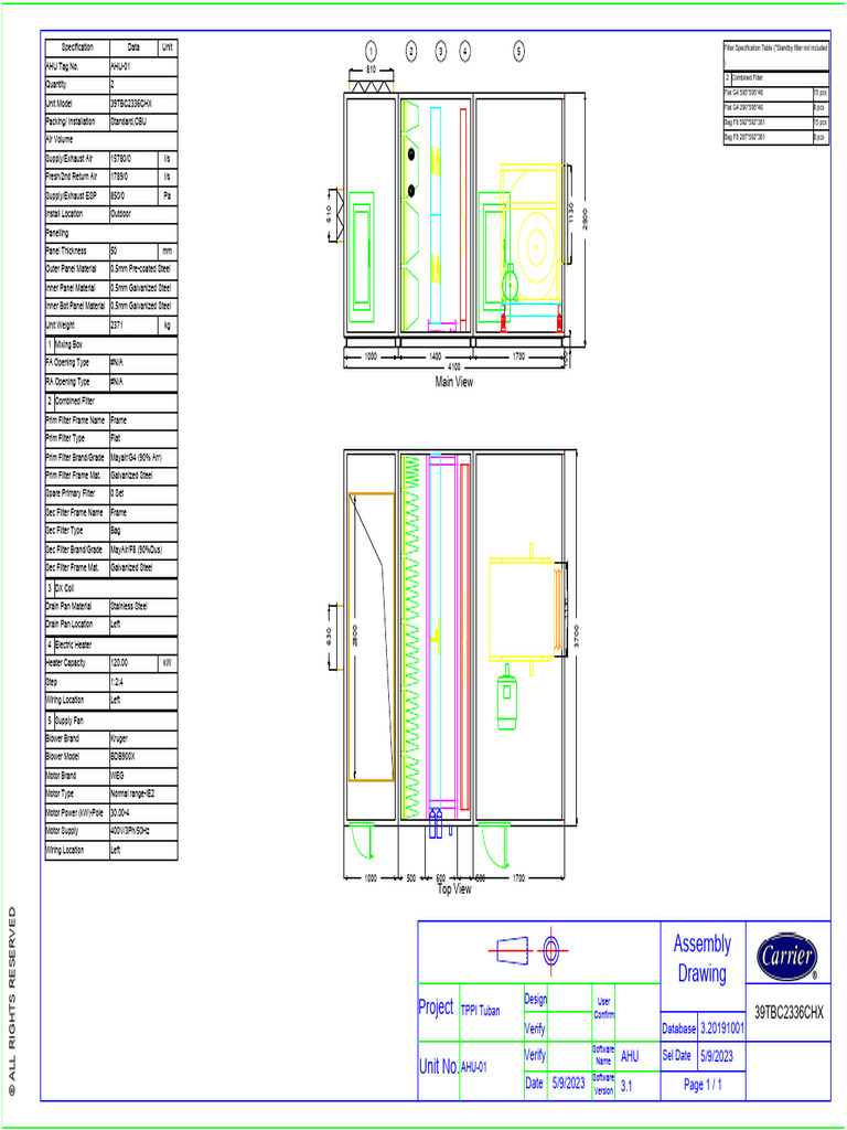 AHU-01 Specifications and Design Details | PDF | Manufactured Goods