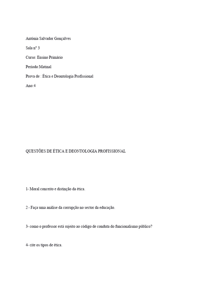 Questões de Ética e Deontologia Profissional | PDF