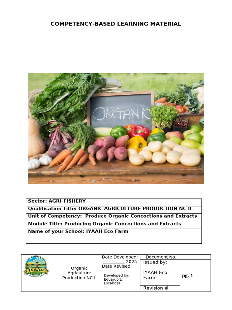 Organic Agriculture Production NC II Module | PDF | Learning | Agriculture