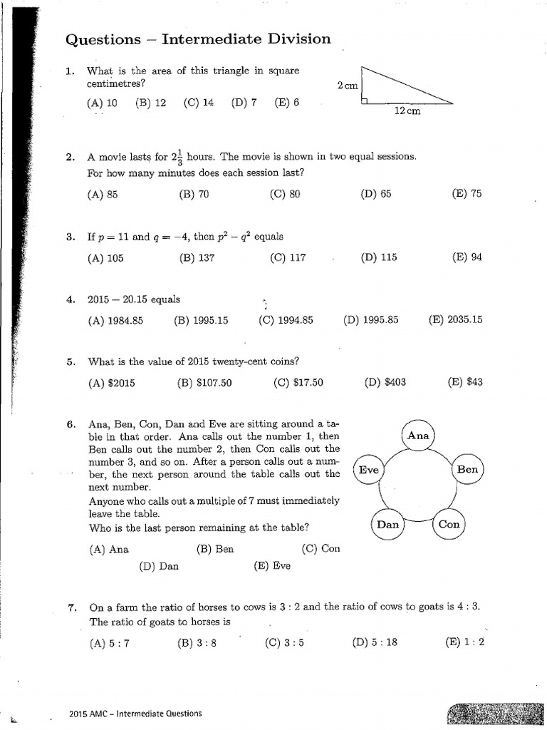 2015 AMC Intermediate Math Questions | PDF