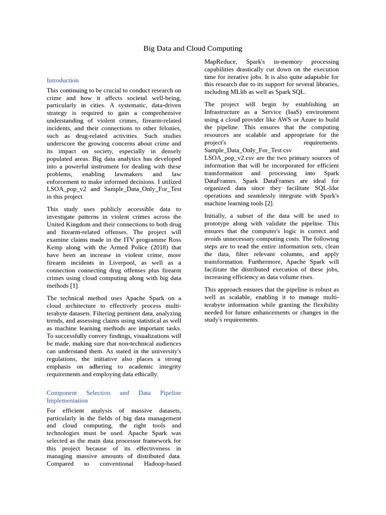 Crime Analysis with Big Data Tools | PDF | Statistics | Cloud Computing