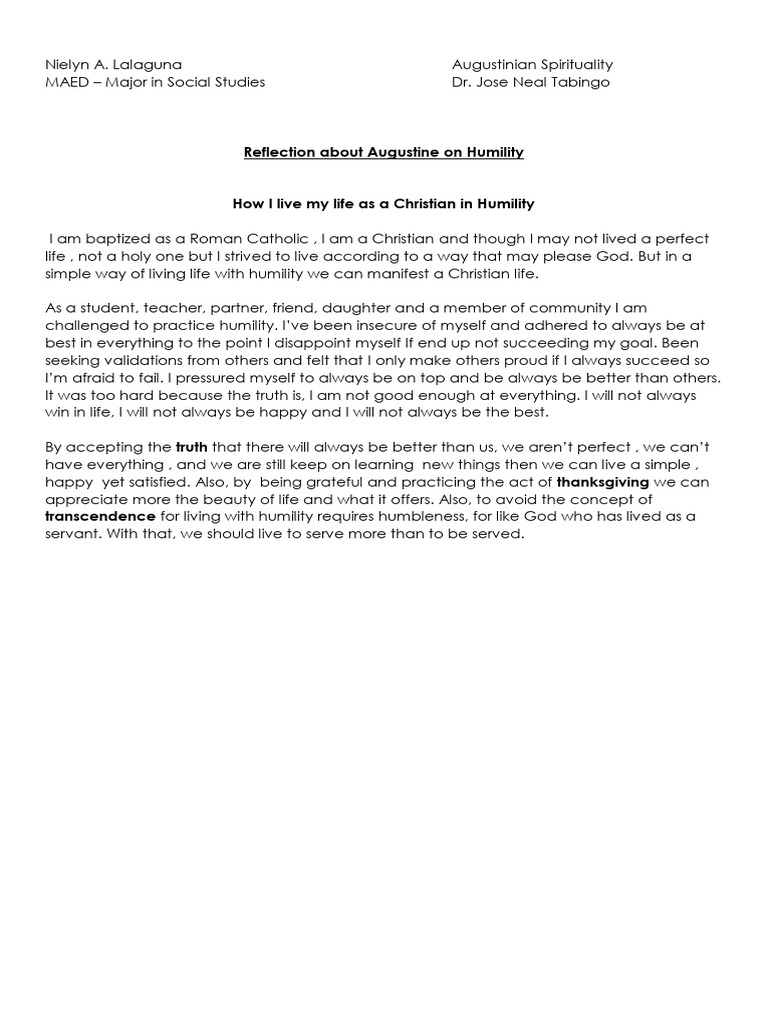 LALAGUNA Reflection On Augustinian Humility | PDF