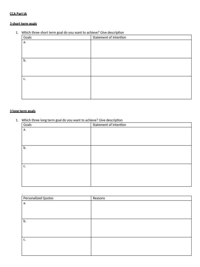 Short and Long Term Goals | PDF