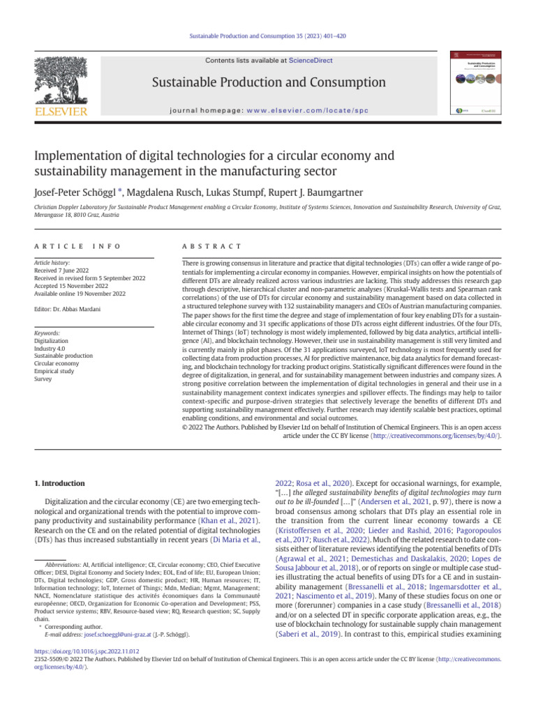 Digital Technologies in Circular Economy | PDF | Survey Methodology ...