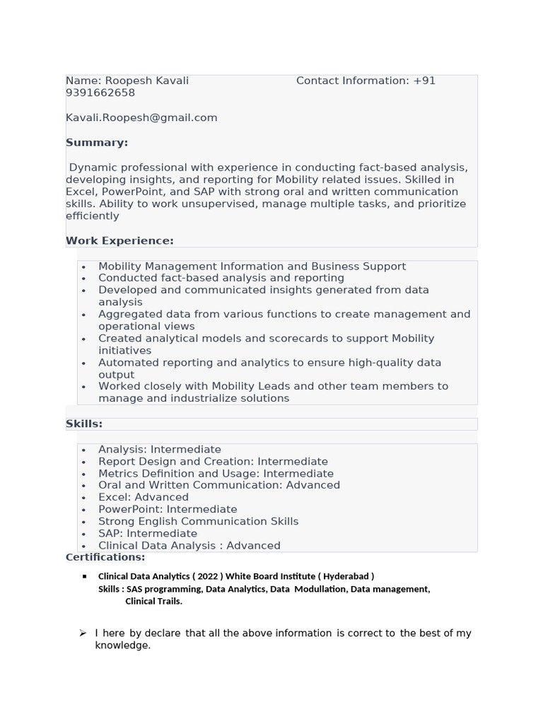 Mobility Data Analyst Profile | PDF