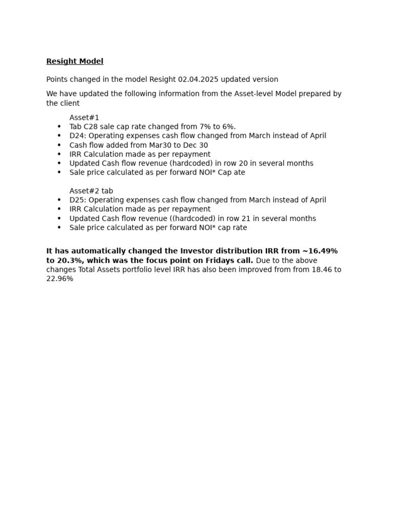 Resight Model Update: IRR Changes | PDF