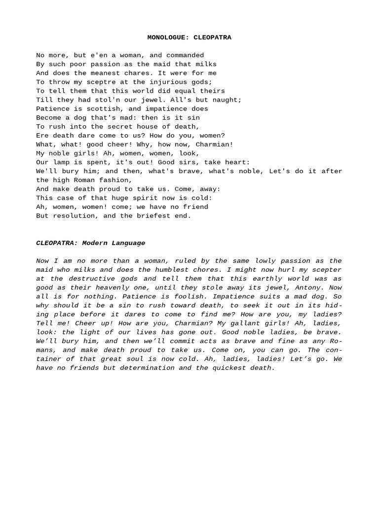 Cleopatra's Monologue on Death | PDF