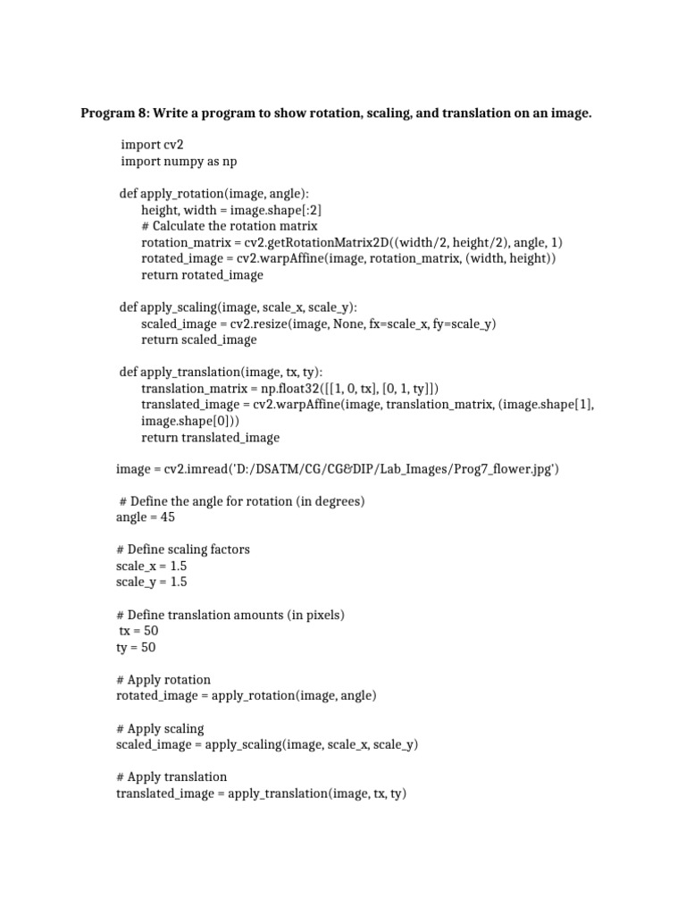Image Transformation: Rotate, Scale, Translate | PDF | Matrix ...