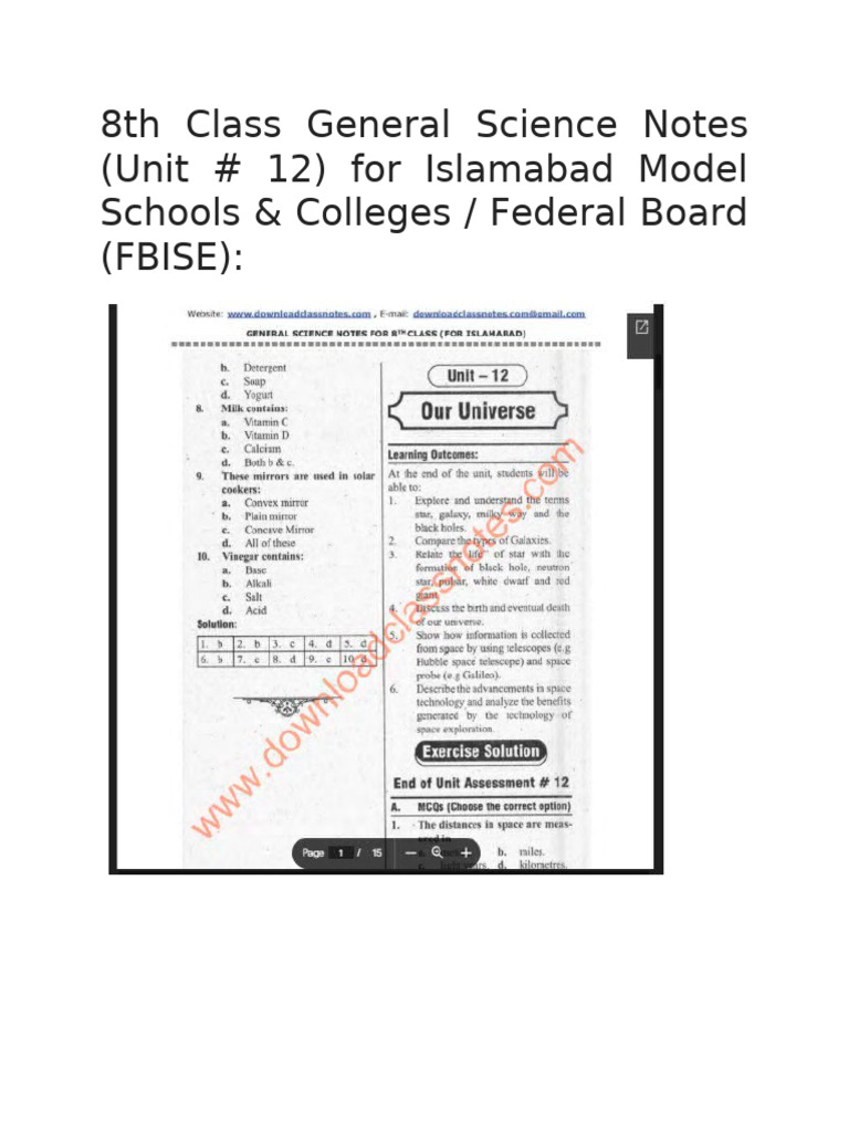 8th Class General Science Notes 1 | PDF