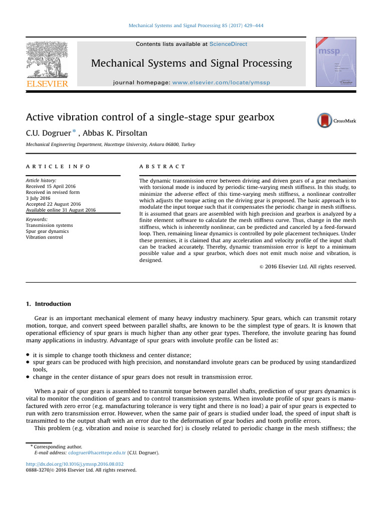 Active Vibration Control of A Single-Stage Spur Gearbox | PDF | Gear ...