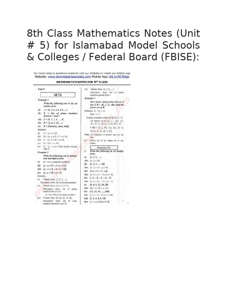 8th Class Mathematics Notes Unit5 | PDF