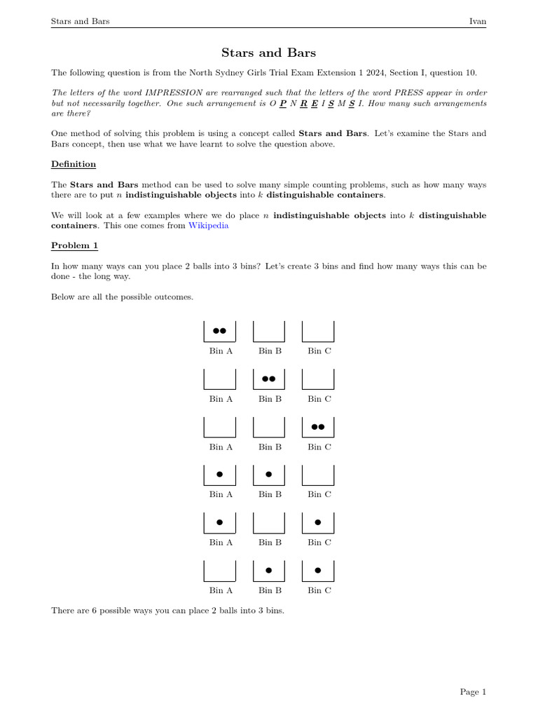 Stars and Bars Method Explained | PDF | Applied Mathematics | Mathematics