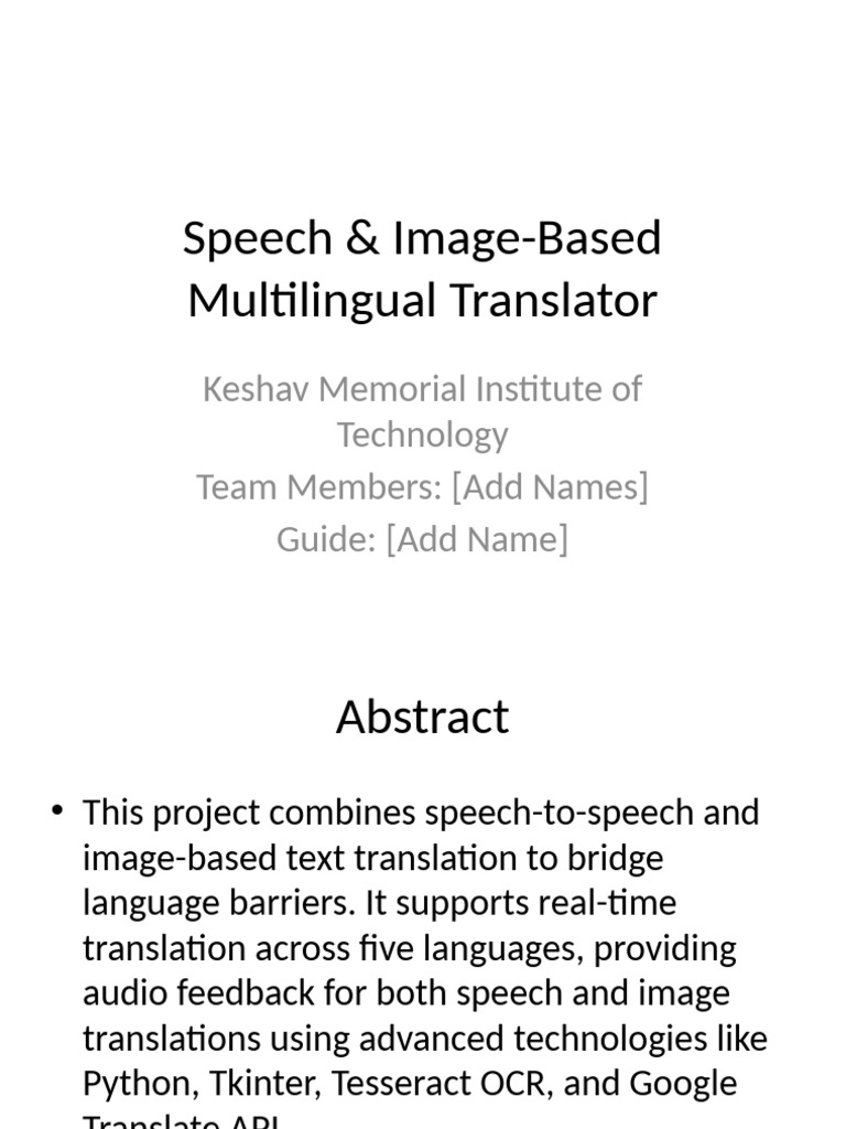 Multilingual Speech & Image Translator | PDF | Optical Character ...