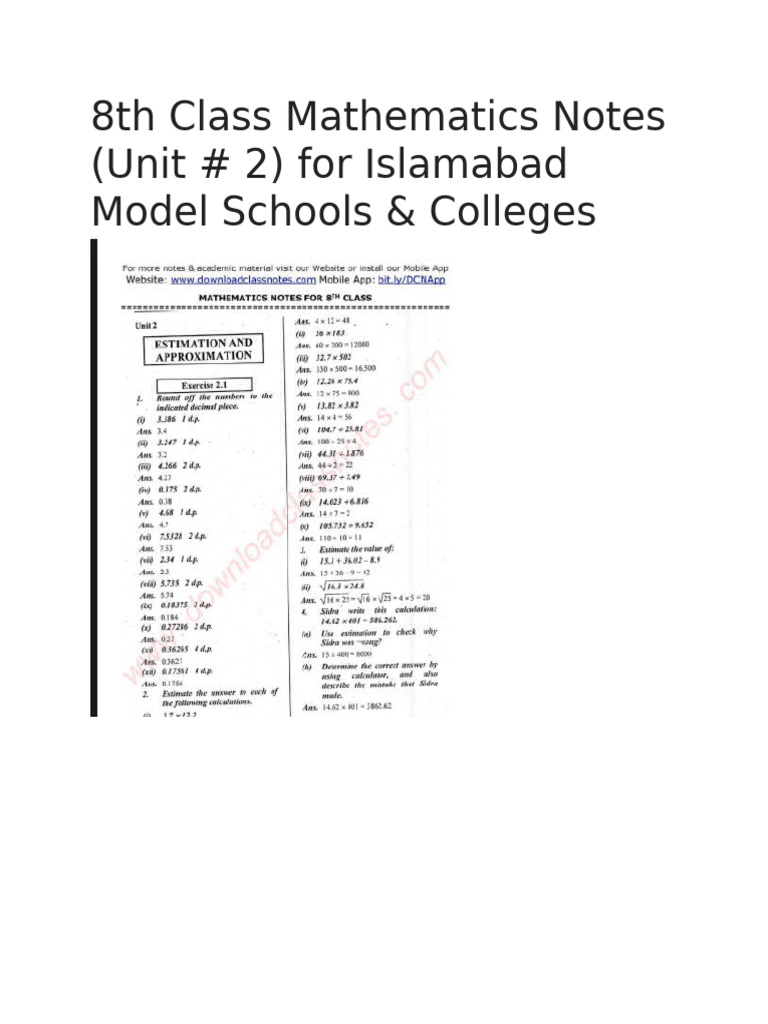 8th Class Mathematics Notes Unit 2 | PDF