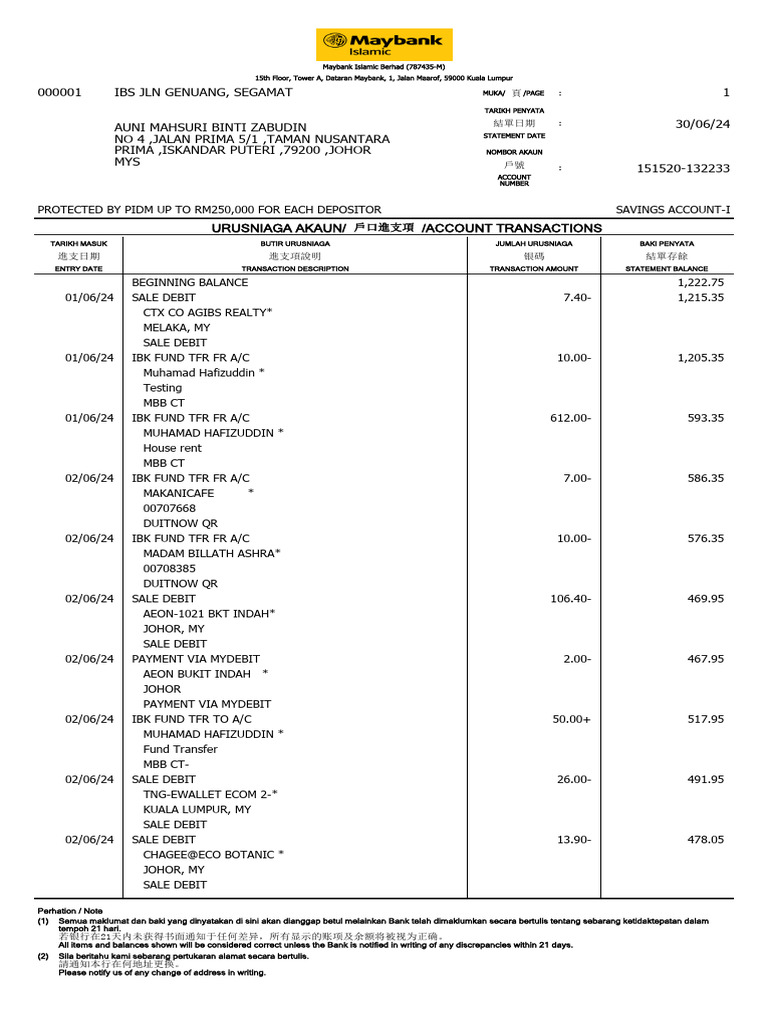 Account Transactions Statement | PDF | Debits And Credits | Business ...