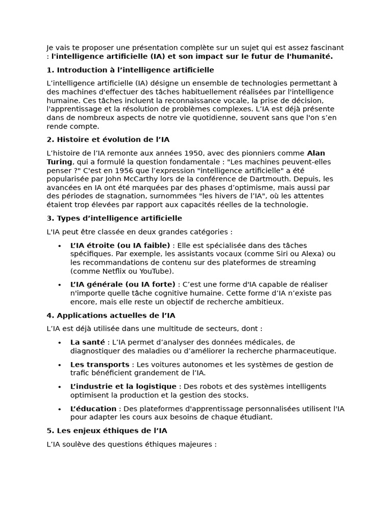 Impact de l'IA sur l'avenir humain | PDF | Intelligence artificielle ...