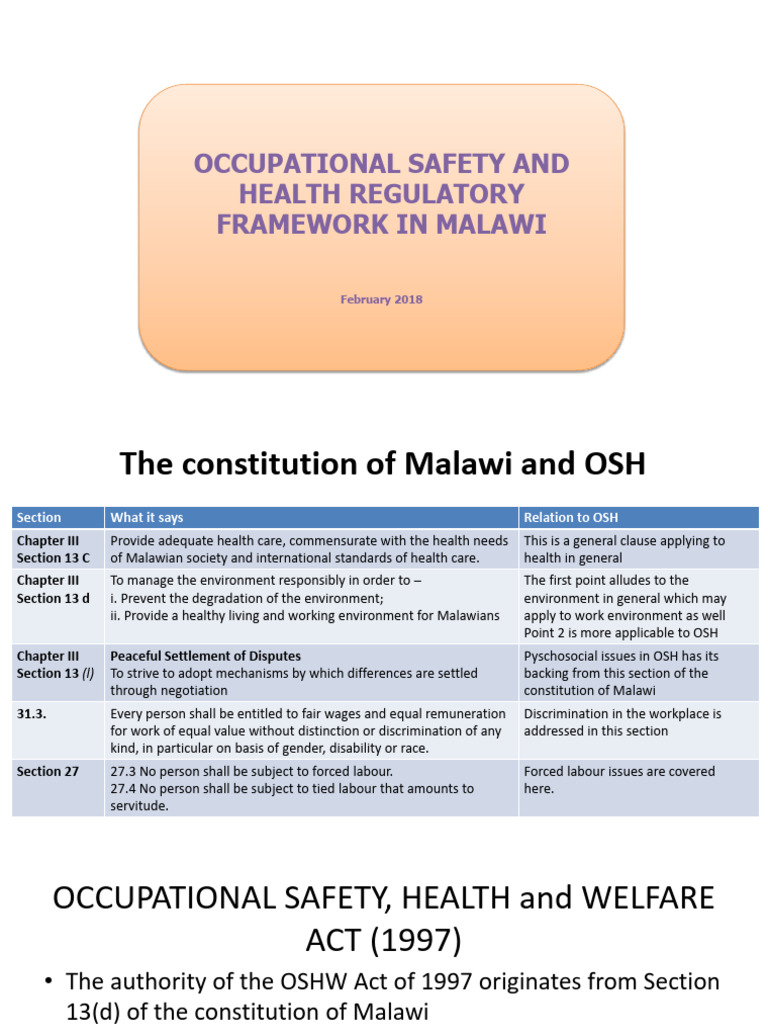 Malawi Occupational Safety Framework | PDF | Occupational Safety And ...