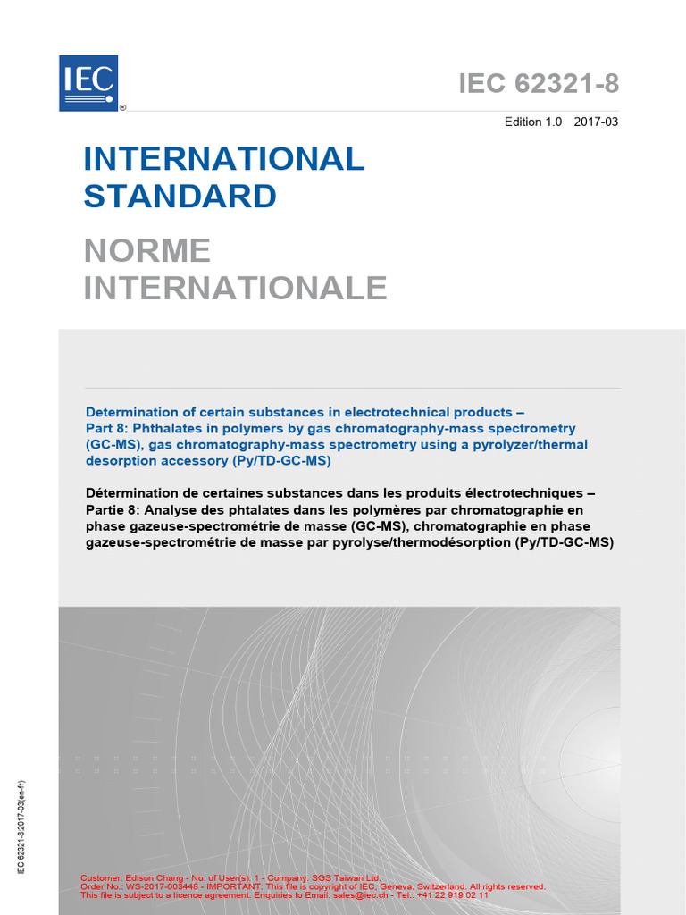 IEC 62321-8 - 2017 Phthalate - 0328 | PDF | Commission électrotechnique ...