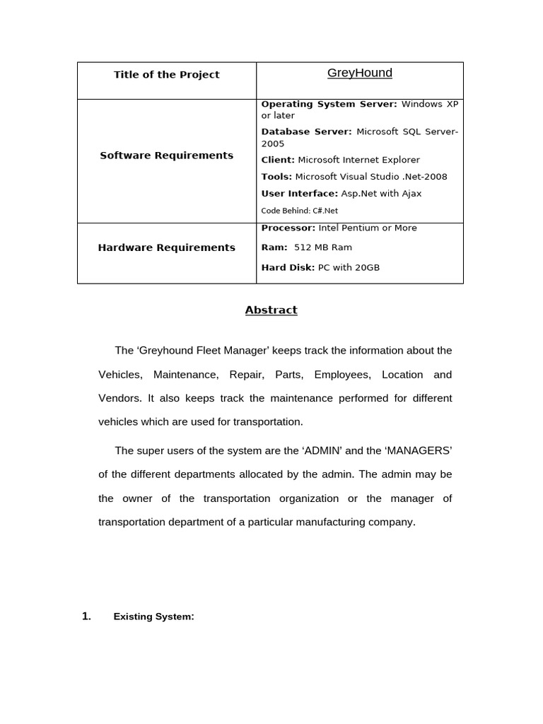 Fleet Manager System Abstract | PDF | Microsoft Sql Server | Computing