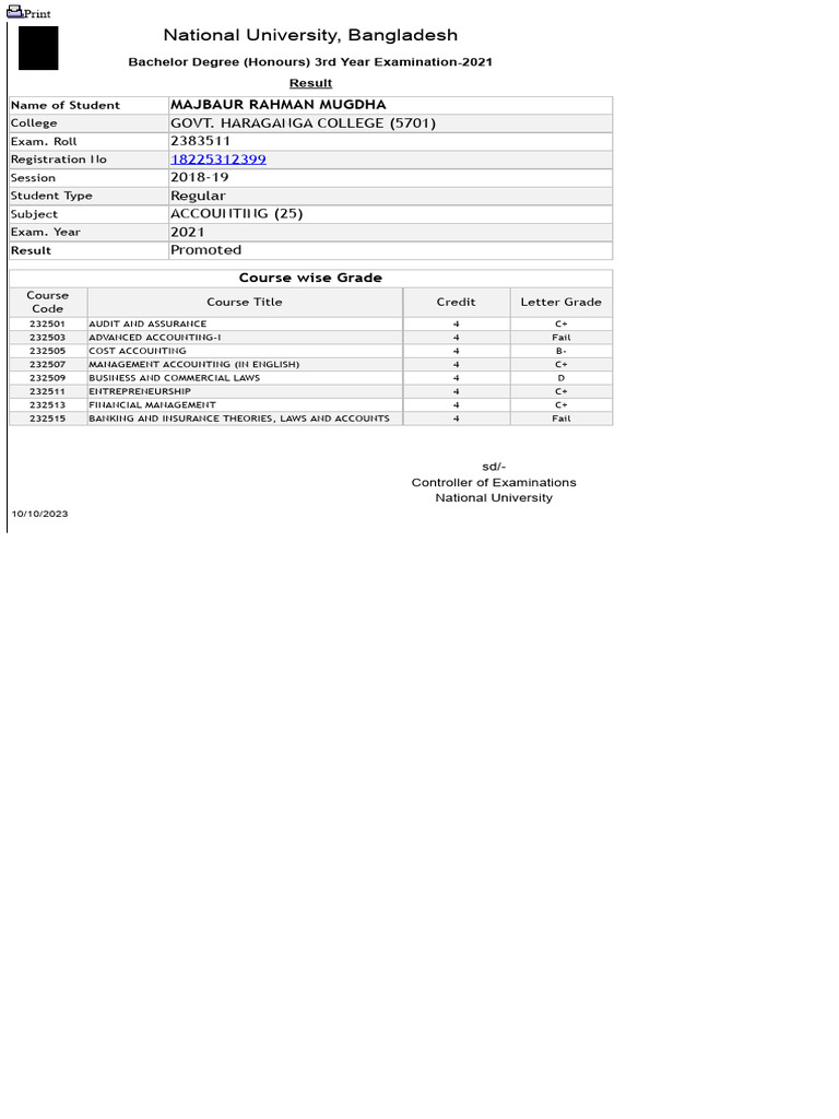Hon's 3rd Year Result | PDF