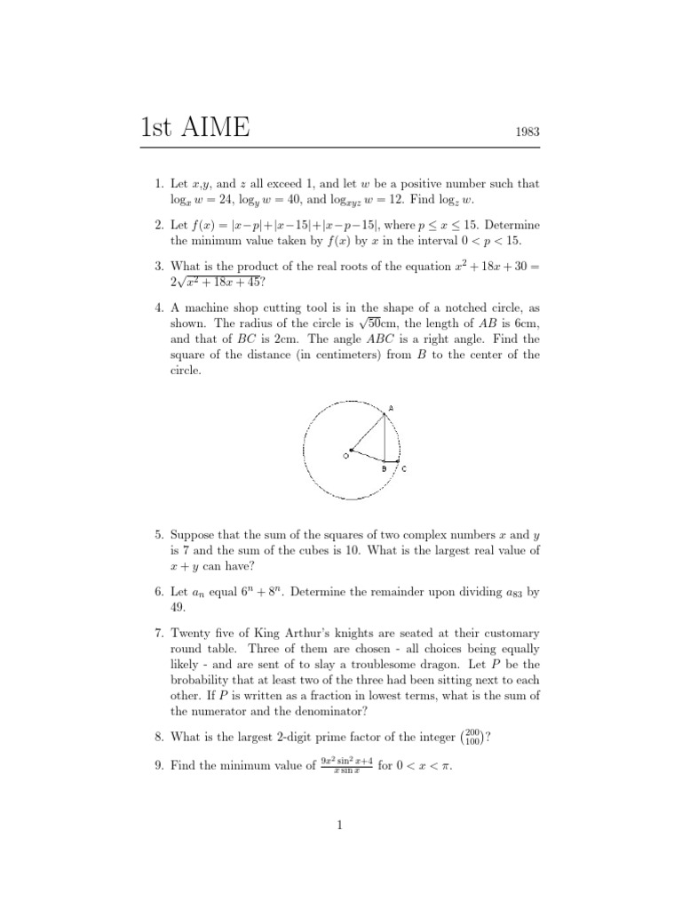 1983 AIME Problem Set | PDF