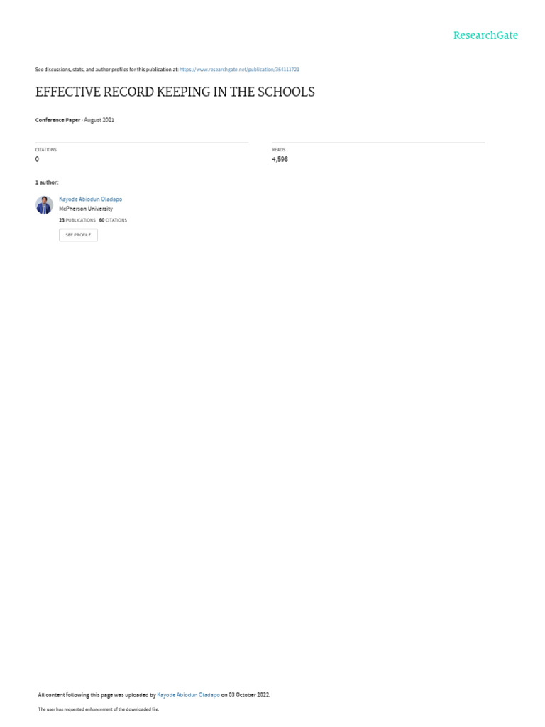 Effective Record Keeping in The Schools: August 2021 | PDF | Teachers ...