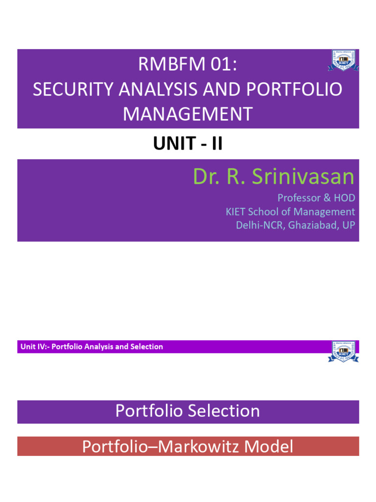 Portfolio Selection | PDF | Diversification (Finance) | Financial Risk