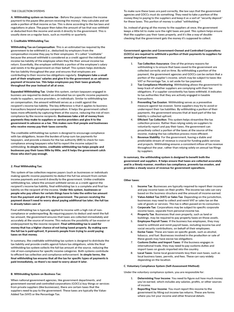 TAX-COLLECTION-SYSTEMS | PDF | Taxes | Gross Income