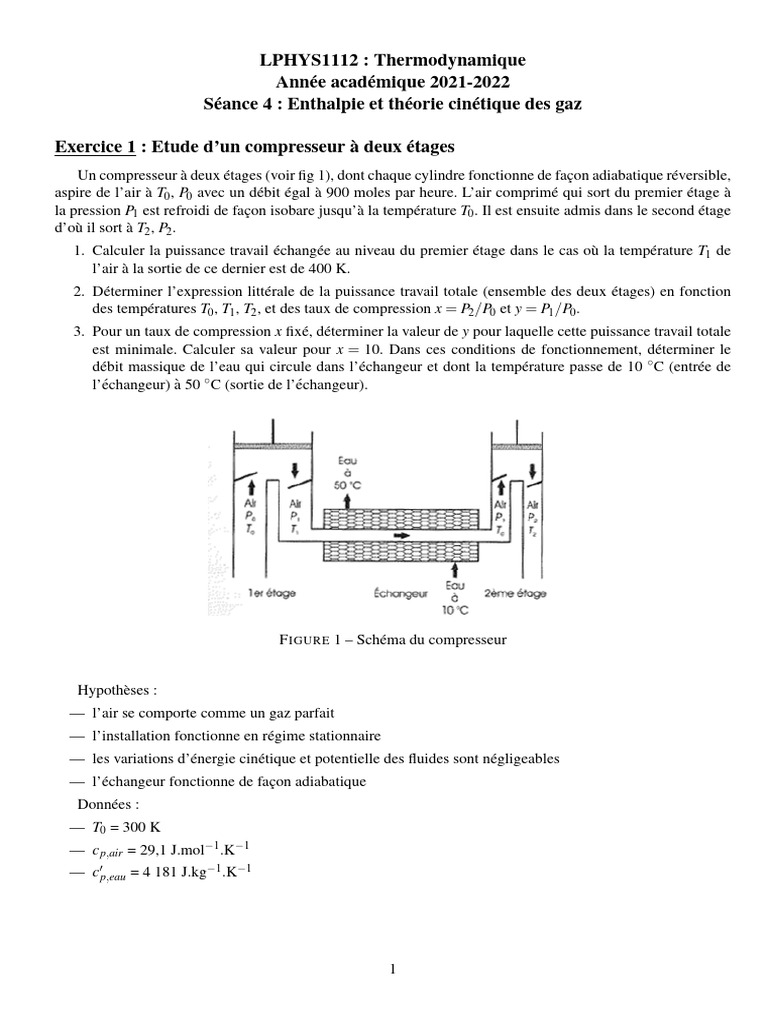 Exercices de Thermodynamique | PDF | Enthalpie | Chaleur