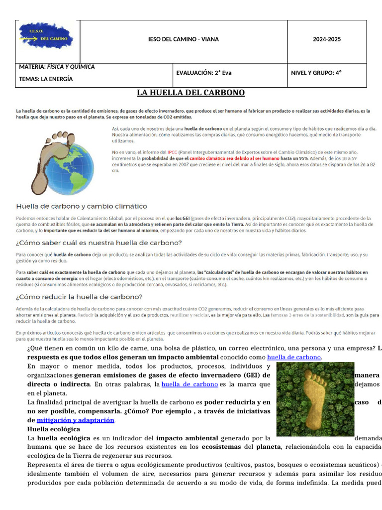 Huella de Carbono y Ecológica: Impacto Ambiental | PDF | Huella de ...
