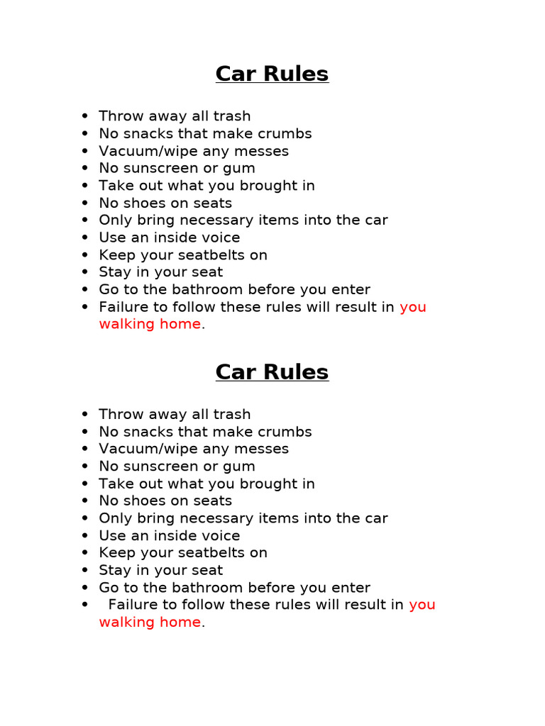 Car Rules | PDF | Spoon | Foods
