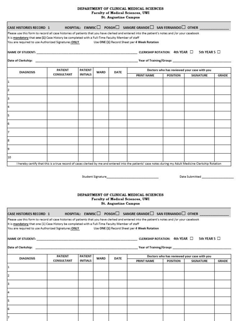 Case History Record Form (New 25.03.19) | PDF | Medicine | Health Sciences