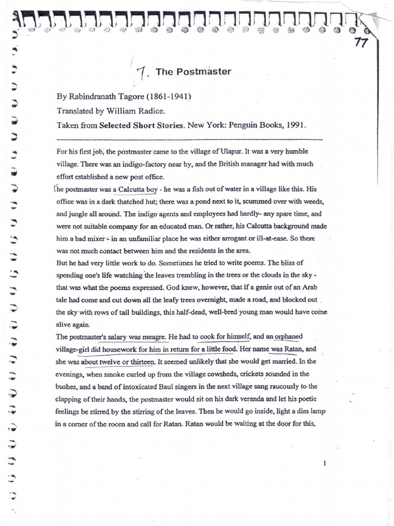 The Post Master by Tagore | PDF
