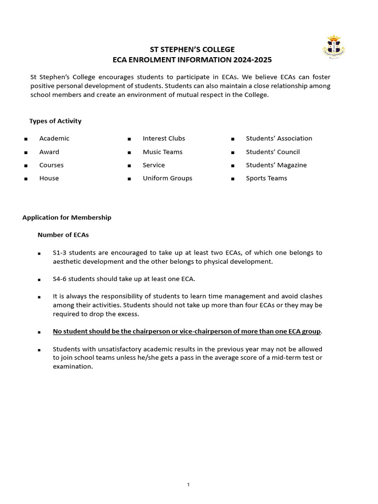 ECA Enrollment Guide 2024-2025 | PDF | Orchestras