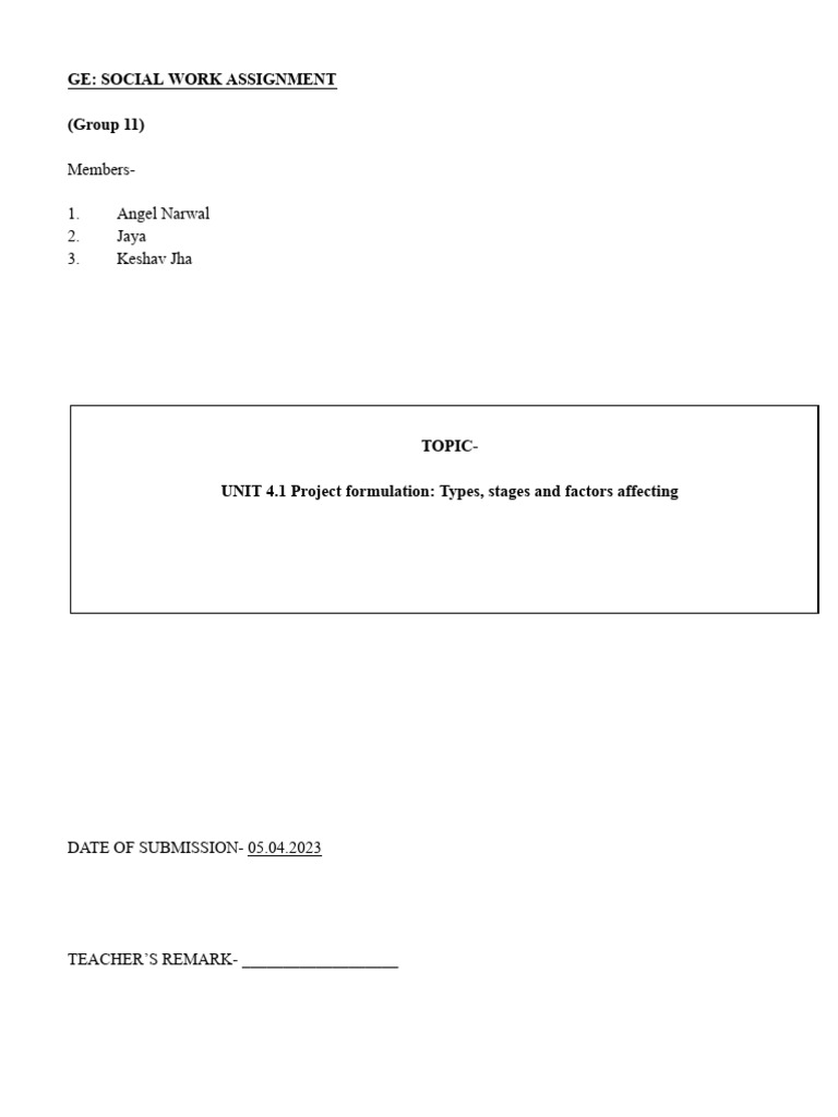 UNIT 4.1 Project Formulation Types, Stages and Factors Affecting | PDF ...