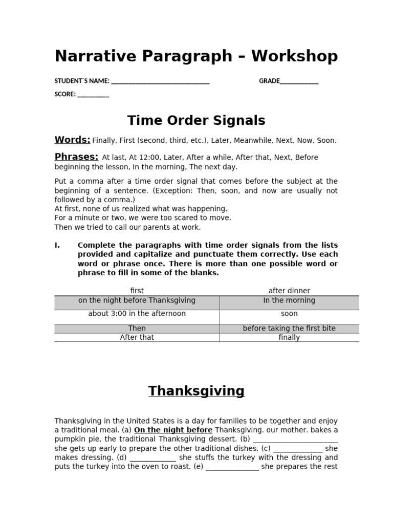 Narrative Paragraph - Topic sentences and controlling idea | PDF ...