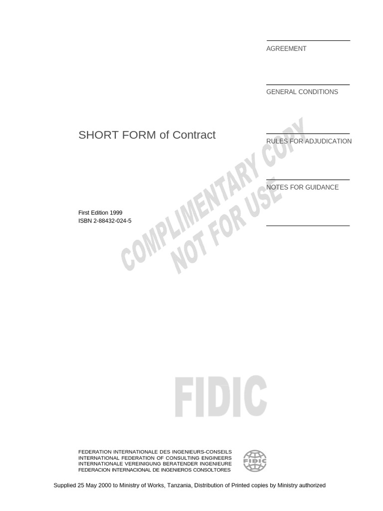 FIDIC Short Form Contract Guide | PDF | Employment | Assignment (Law)