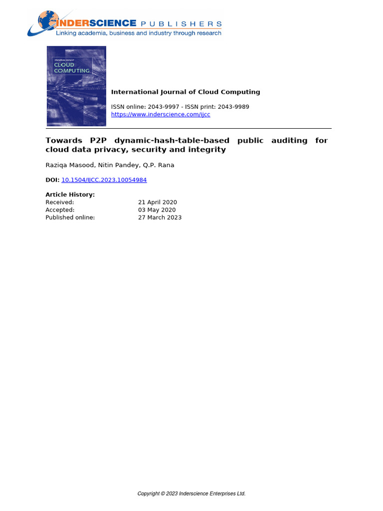 Towards P2P Dynamic-Hash-Table-Based Public Auditing For Cloud Data ...
