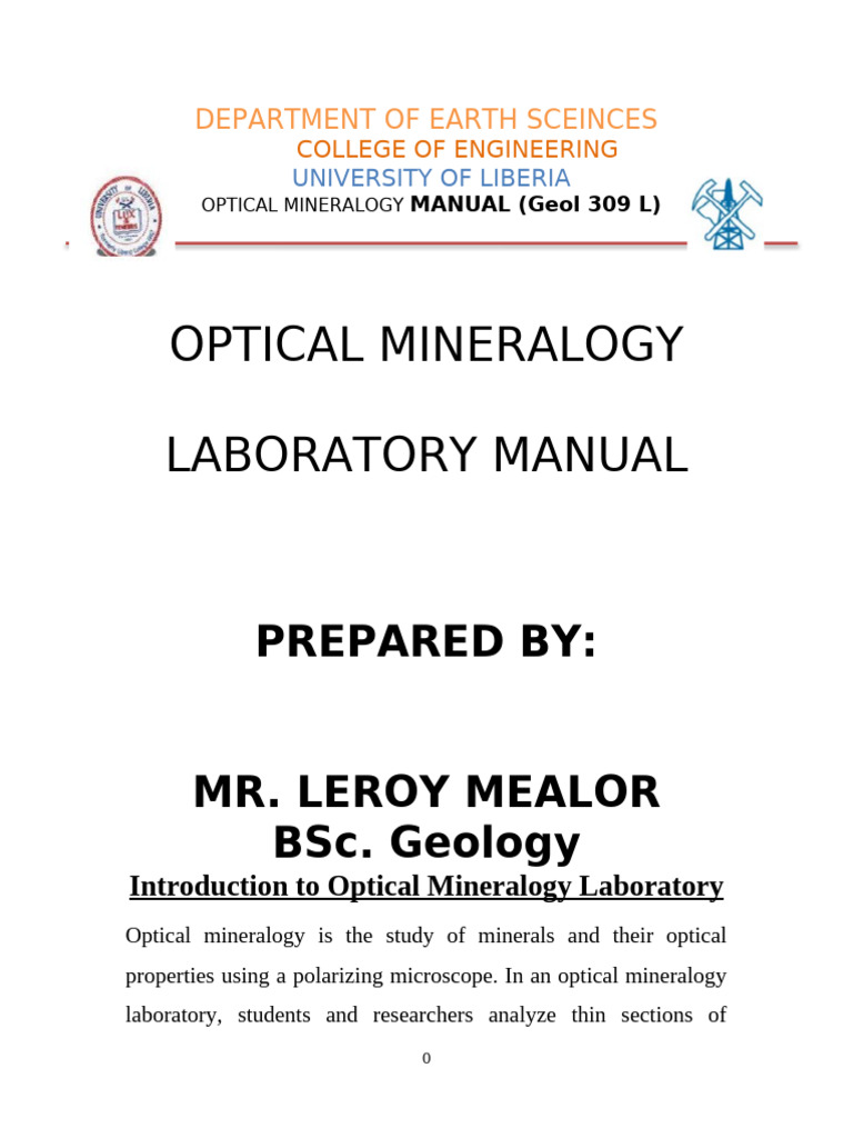 Optical Mineralogy Lab Manual Guide | PDF | Mineralogy | Polarization ...