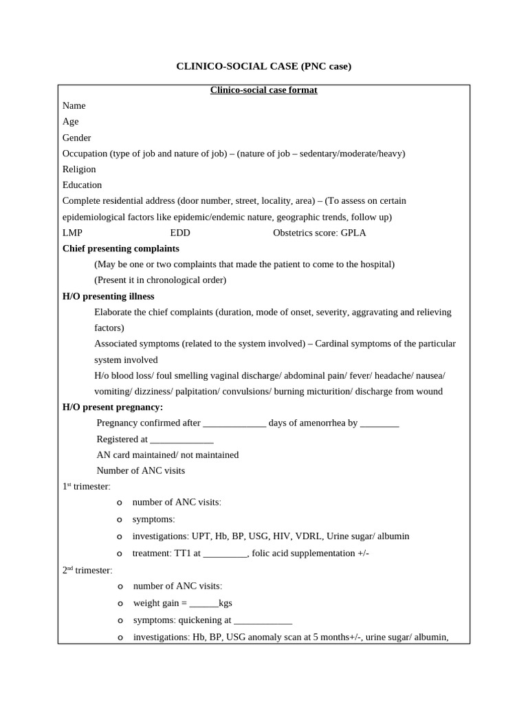 PNC case format | PDF | Childbirth | Pregnancy