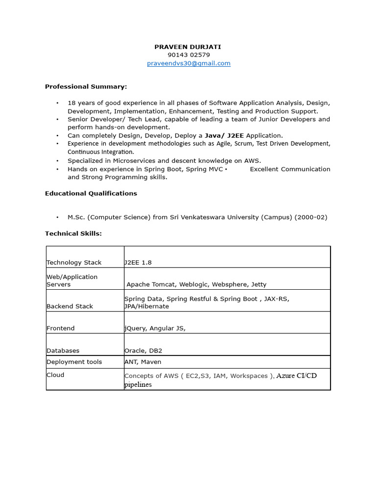 Java Tech Lead - Praveen Durjati | PDF | Amazon Web Services | Software ...