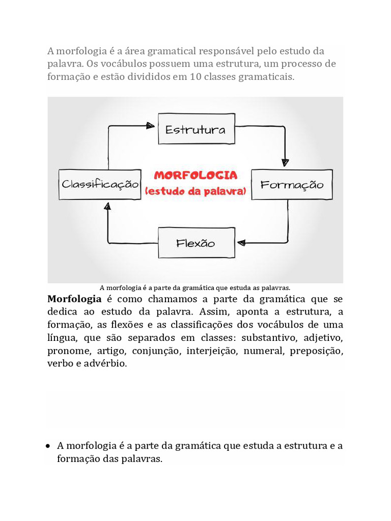 Estudo da Morfologia e Classes Gramaticais | PDF | Morfologia ...